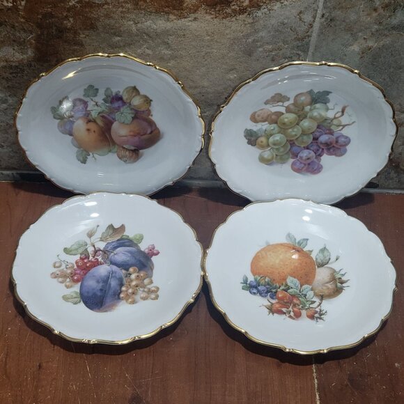 Schumann Arzberg Germany Fruit Nuts Salad Dessert Plate Set of 4 Gold Scalloped - Picture 3 of 13